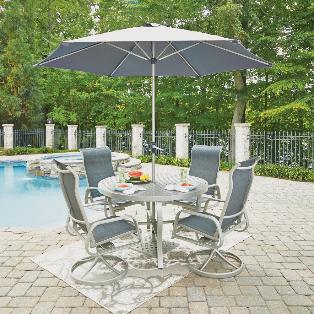 South Beach 7 Pc 48 Inch Round Outdoor Dining Table With 4 Swivel 48 Inch Round Outdoor Dining Table