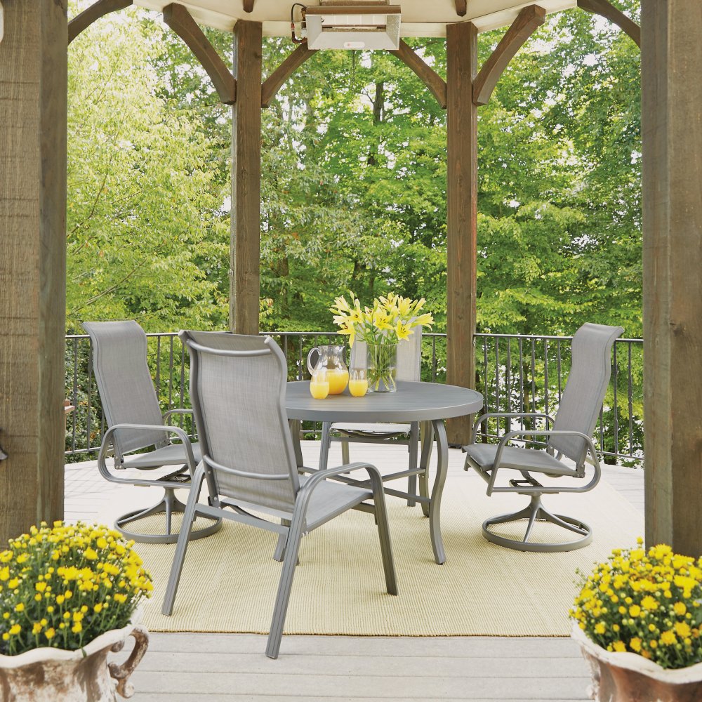 Daytona 5 Pc 48 Inch Round Outdoor Dining Table With 2 Swivel Chair 5702 3215 Daytona Five Piece 48 Inch Round Outdoor Dining Table With Two Swivel Rocking