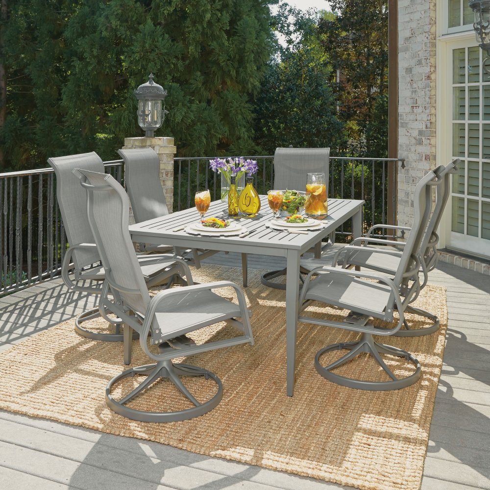 Daytona 7 Pc Rectangular Outdoor Dining Table And Six Swivel Rocking 5702 315 Daytona Seven Piece Rectangular Outdoor Dining Table And Six Swivel Rocking Chairs