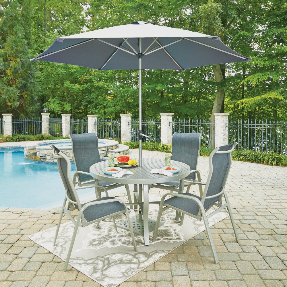 south beach 7 pc 48 inch round outdoor dining table with 4 sling