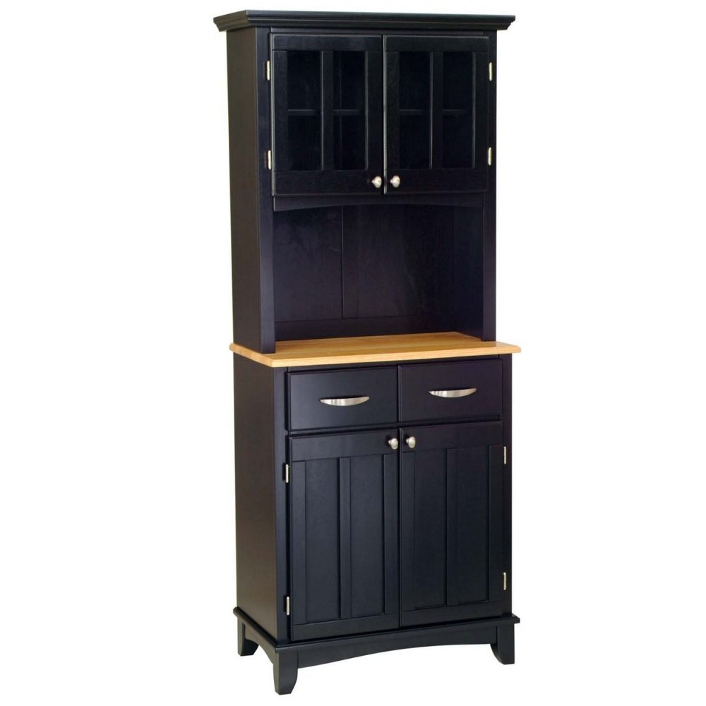 Buffet with Wood Top and Hutch Black Finish Home Styles