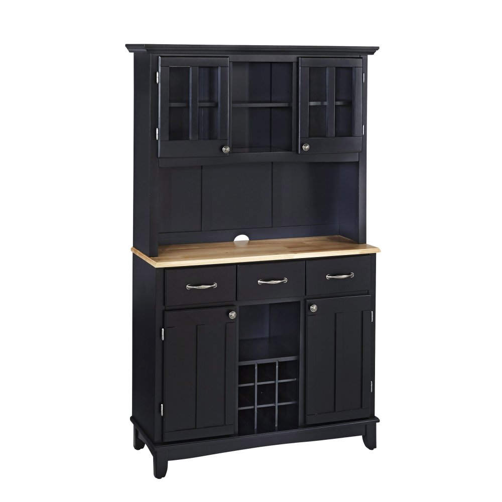 Buffet With Wood Top And Hutch Black Finish Home Styles