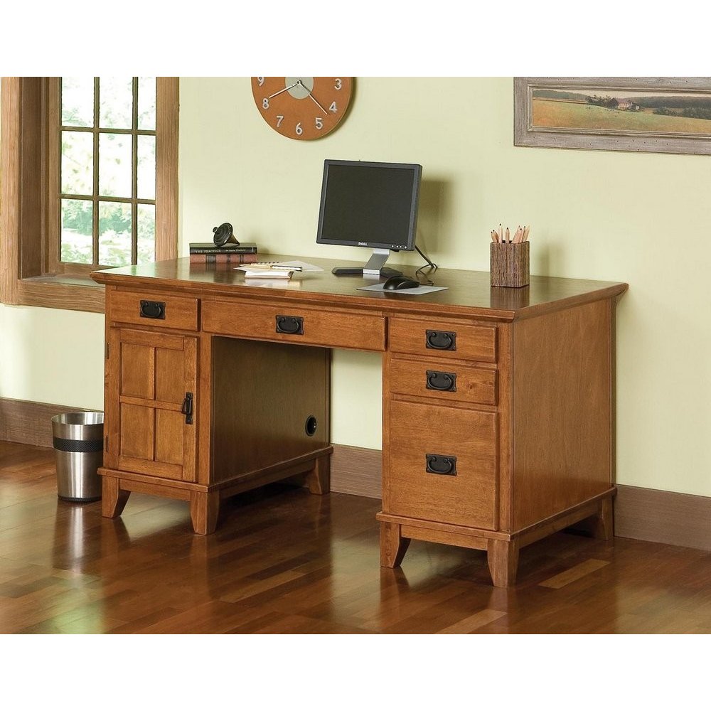 Arts Crafts Pedestal Desk Cottage Oak Finish Home Styles Arts Crafts Pedestal Desk Cottage Oak Finish
