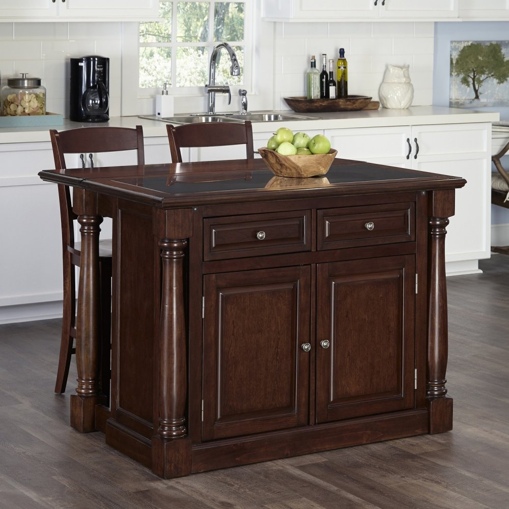 monarch cherry kitchen island and two stools homestyles monarch cherry kitchen island and two stools homestyles