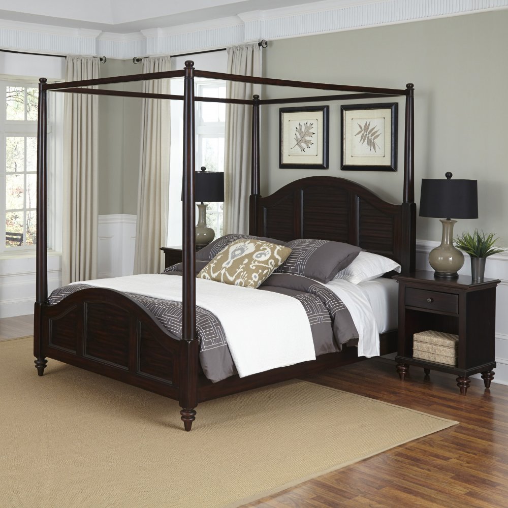 Bermuda Queen Canopy Bed And Two Nightstands Espresso Finish