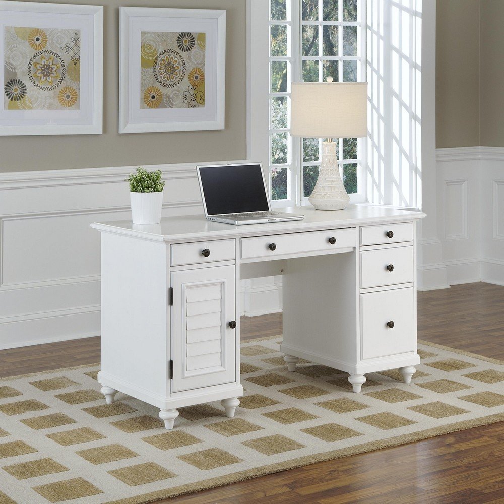 Bermuda Brushed White Pedestal Desk Home Styles