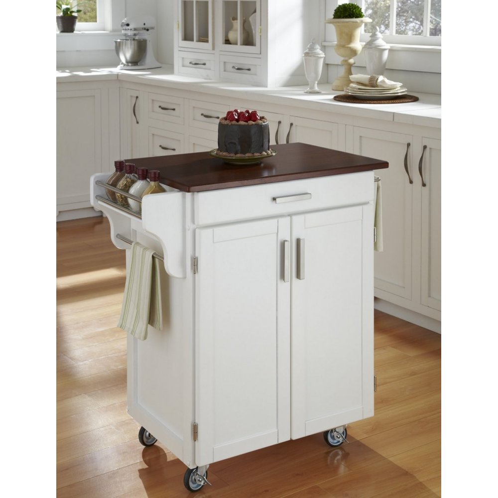 Cuisine Cart White Finish with Cherry Top Home Styles