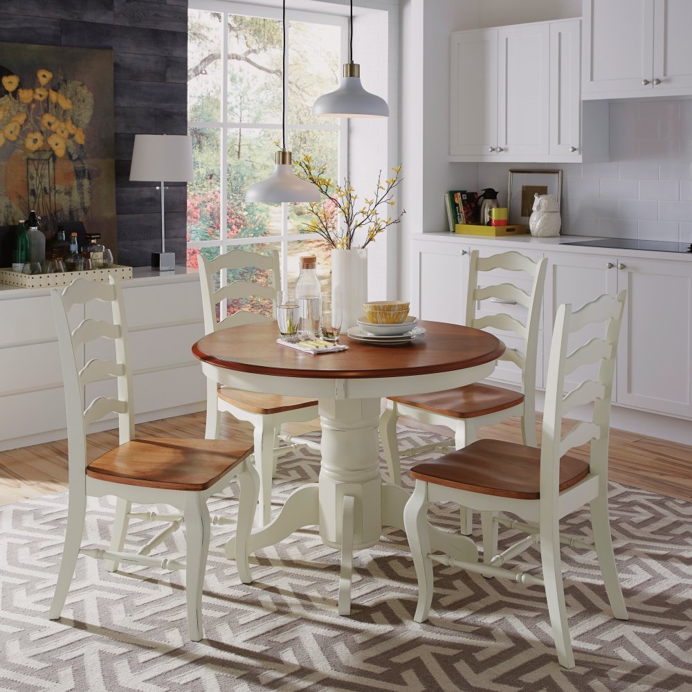 The French Countryside Oak and Rubbed White Pedestal Table Homestyles