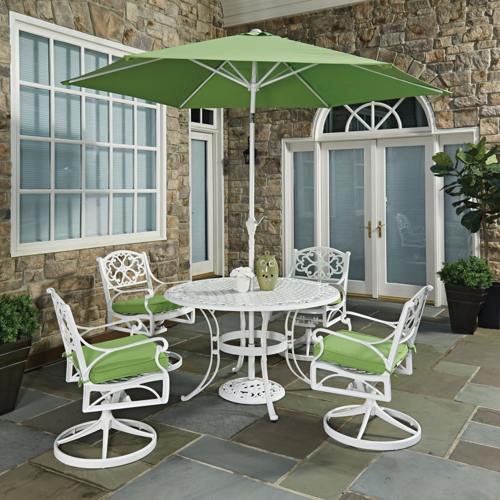 Biscayne White Round 7 Pc Outdoor Dining Table 4 Swivel Rocking Biscayne White Round 7 Pc Outdoor Dining Table 4 Swivel Rocking Chairs With Cushions Umbrella Base