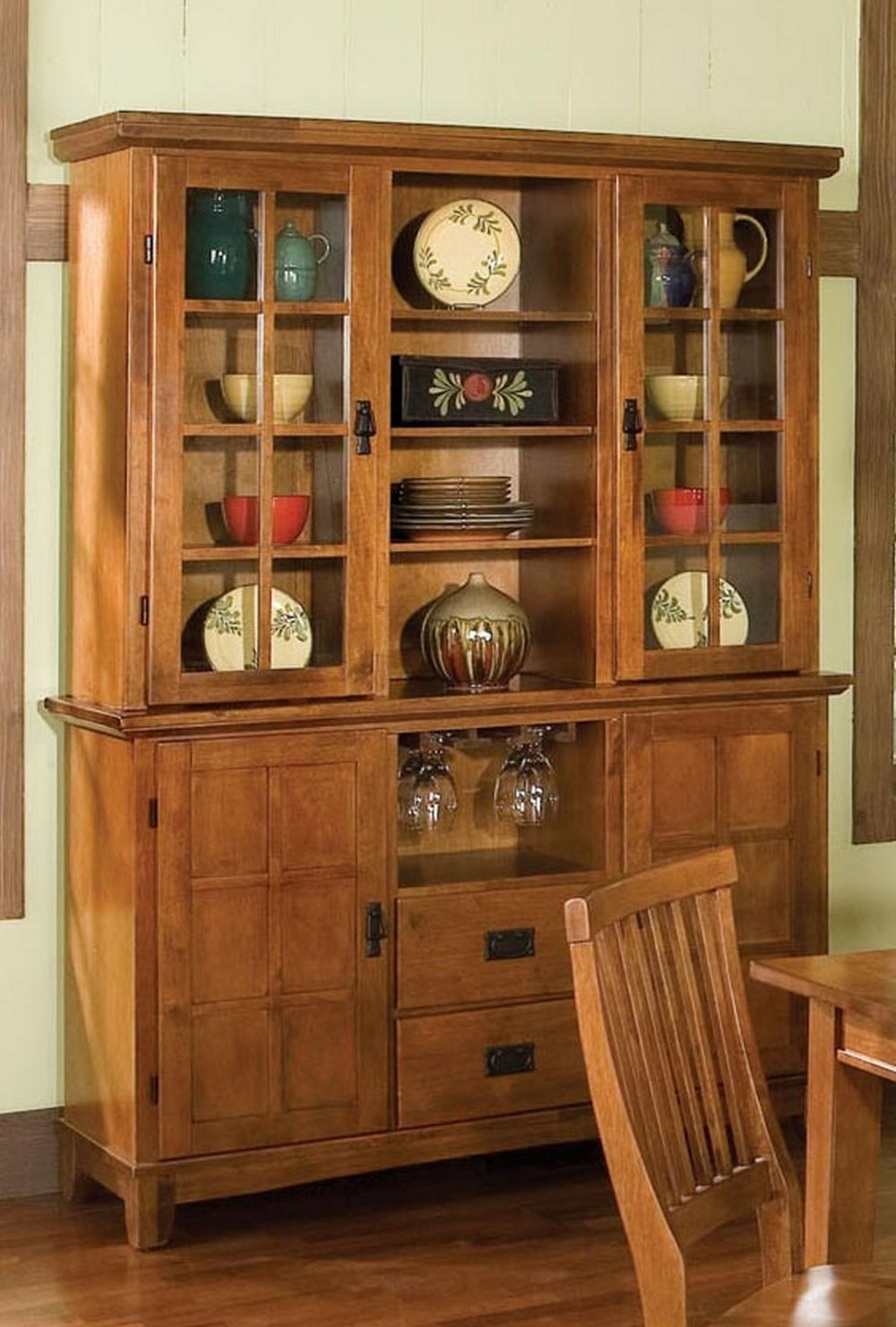 Arts & Crafts Buffet and Hutch Cottage Oak Finish Home Styles